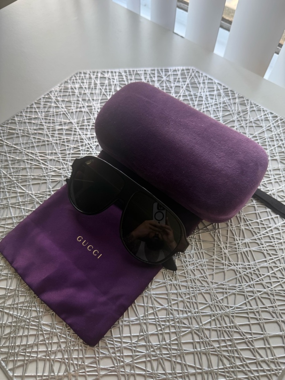Gucci Black Aviator Sunglasses with Purple Case and Pouch. - Picture 3 of 13